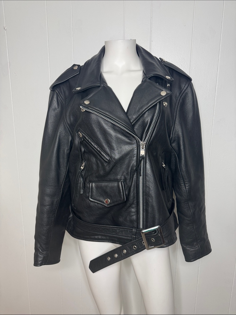 Wilson leather motorcycle jacket coat black leather S